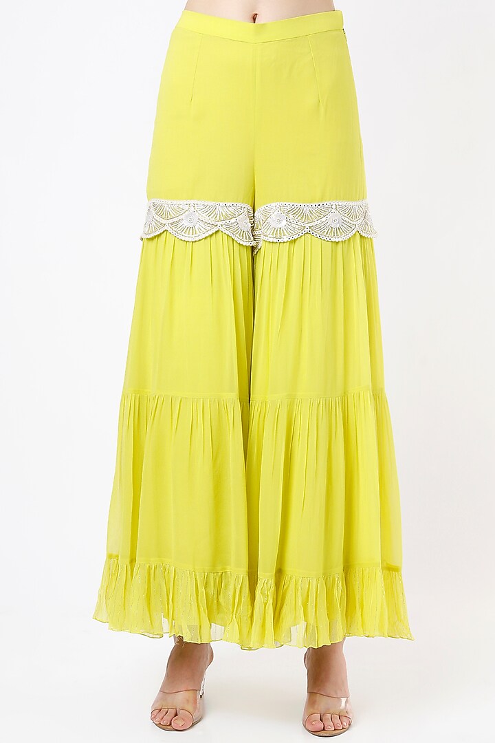 Yellow Hand Embroidered Pant Set by Keith Gomes at Pernia's Pop Up Shop
