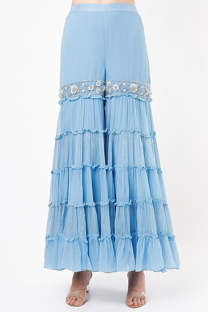 Sky Blue Hand Embroidered Pant Set by Keith Gomes at Pernia's Pop Up Shop