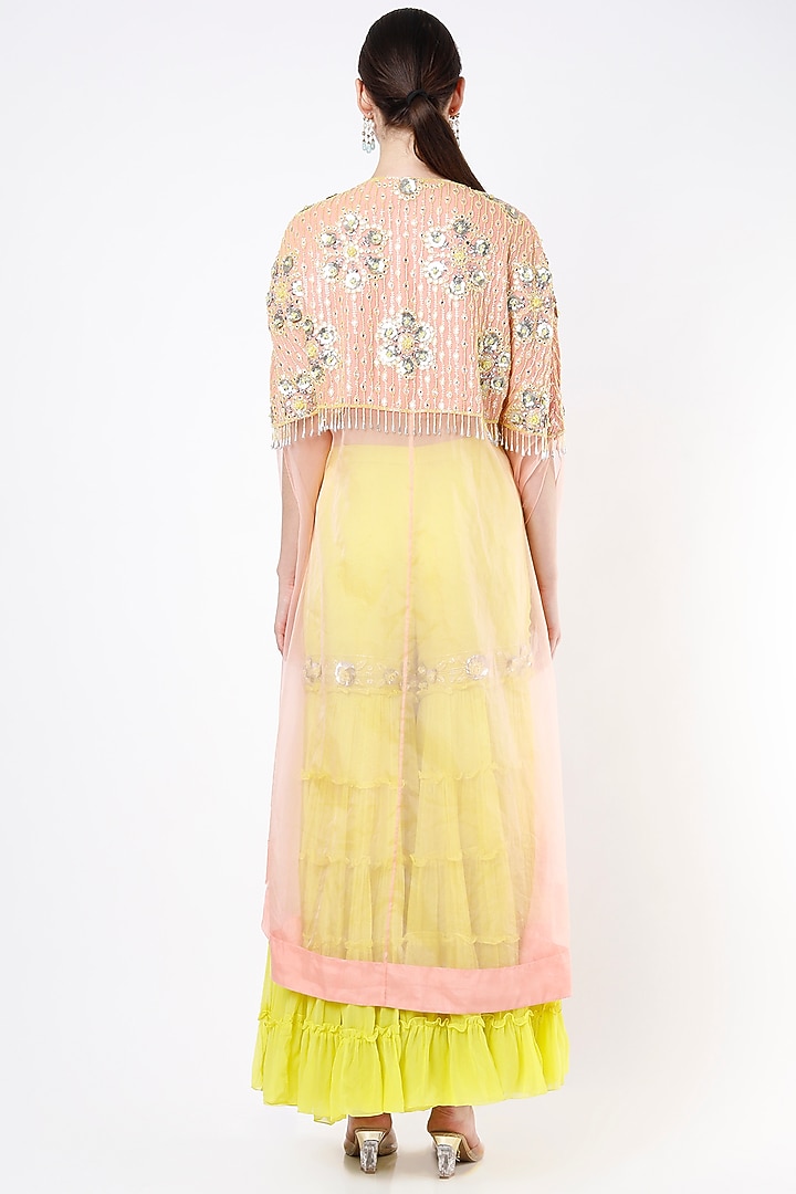 Peach Hand Embroidered Cape Set by Keith Gomes at Pernia's Pop Up Shop