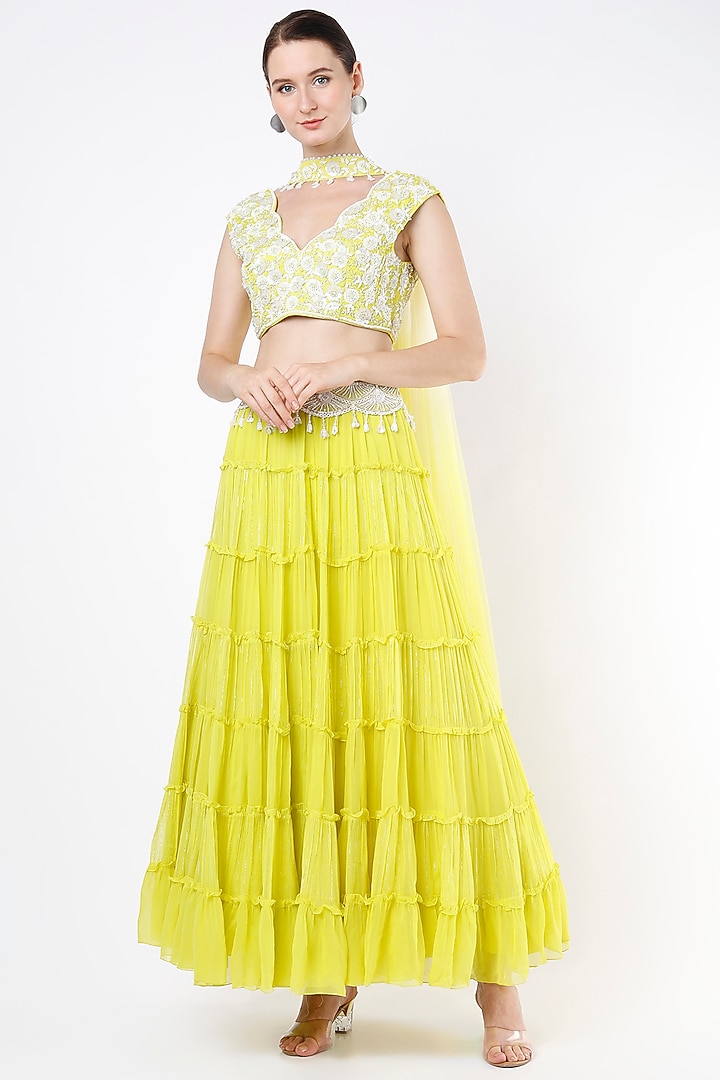 Yellow Embroidered Skirt Set by Keith Gomes at Pernia's Pop Up Shop