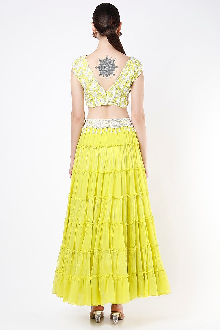Yellow Embroidered Skirt Set by Keith Gomes at Pernia's Pop Up Shop