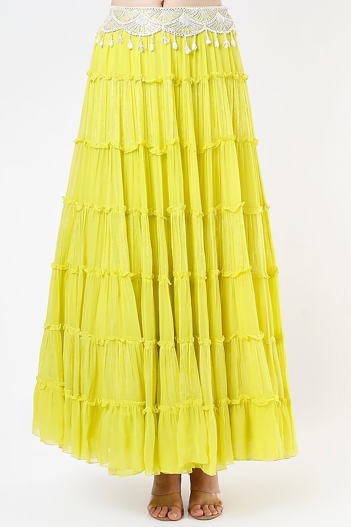 Yellow Embroidered Skirt Set by Keith Gomes at Pernia's Pop Up Shop