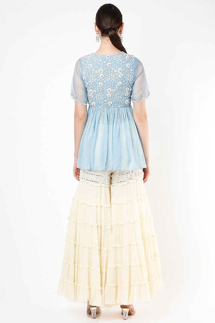 Ivory Georgette Hand Embroidered Wedding Sharara Set by Keith Gomes at Pernia's Pop Up Shop