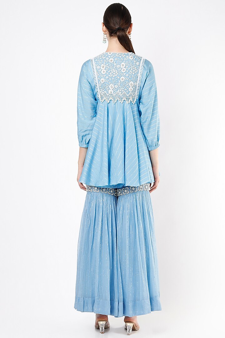 Sky Blue Georgette Hand Embroidered Wedding Sharara Set by Keith Gomes at Pernia's Pop Up Shop
