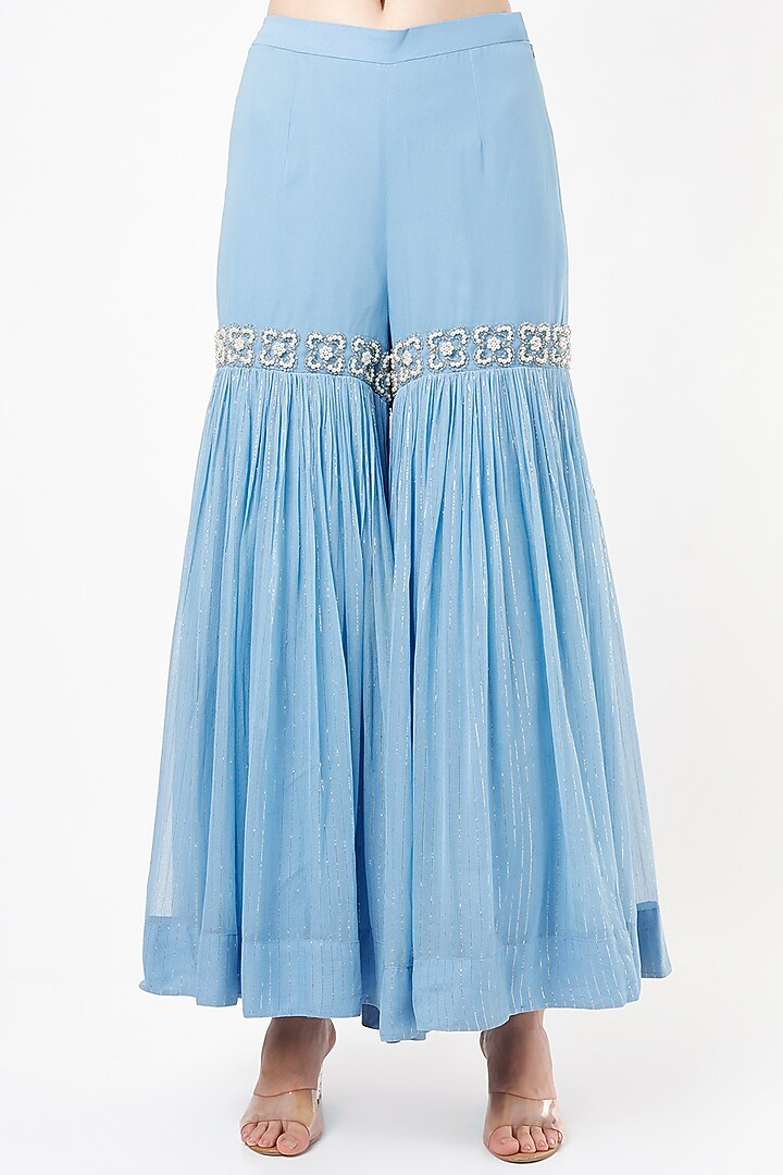 Sky Blue Georgette Hand Embroidered Wedding Sharara Set by Keith Gomes at Pernia's Pop Up Shop