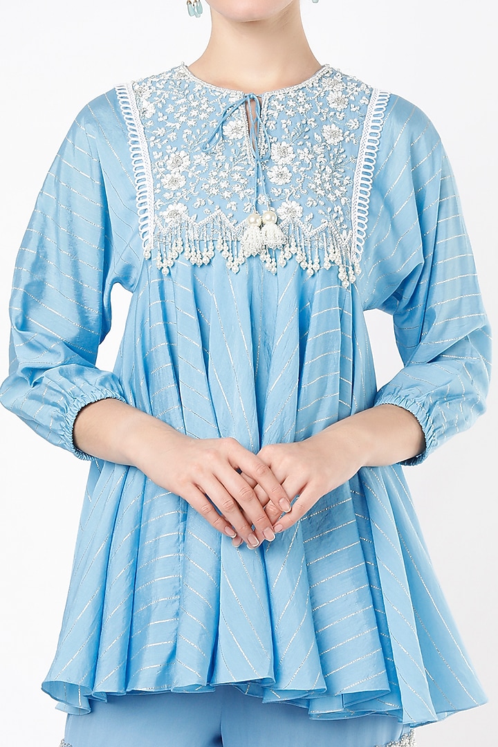 Sky Blue Georgette Hand Embroidered Wedding Sharara Set by Keith Gomes at Pernia's Pop Up Shop