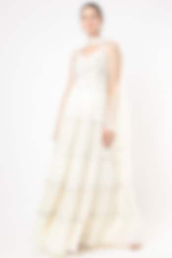 Ivory Hand Embroidered Tiered Dress by Keith Gomes at Pernia's Pop Up Shop