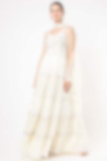 Ivory Hand Embroidered Tiered Dress by Keith Gomes