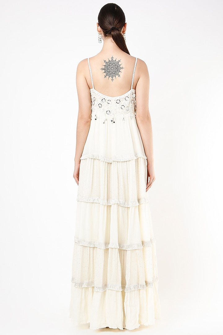 Ivory Hand Embroidered Tiered Cocktail Dress by Keith Gomes at Pernia's Pop Up Shop