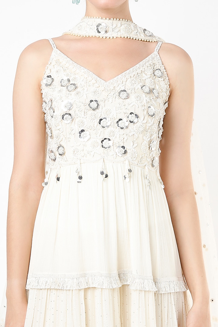 Ivory Hand Embroidered Tiered Cocktail Dress by Keith Gomes at Pernia's Pop Up Shop