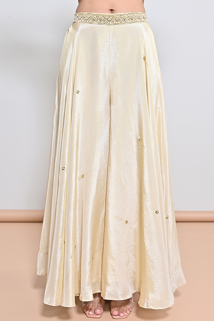 Ivory Silk Tissue Sequins Hand Embroidered Cape Set by Keith Gomes at Pernia's Pop Up Shop