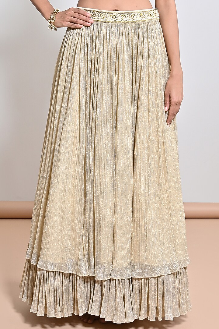 Ivory Shimmer Chiffon Hand Embroidered Layered Wedding Lehenga Set by Keith Gomes at Pernia's Pop Up Shop