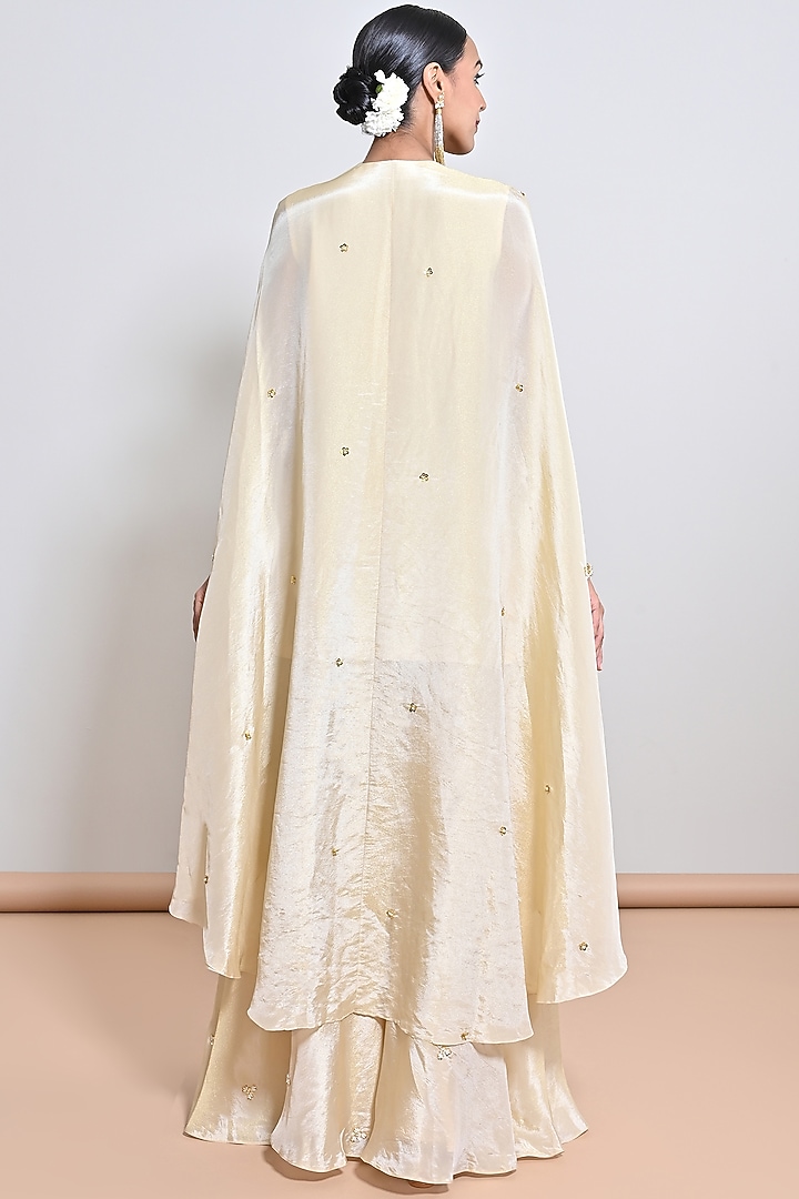 Ivory Silk Tissue Sequins Hand Embroidered Tunic Set by Keith Gomes at Pernia's Pop Up Shop