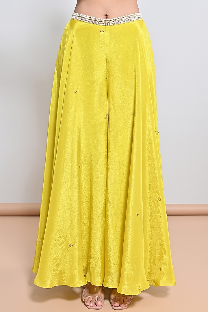 Yellow Chanderi Silk Sequins Hand Embroidered Cape Set by Keith Gomes at Pernia's Pop Up Shop