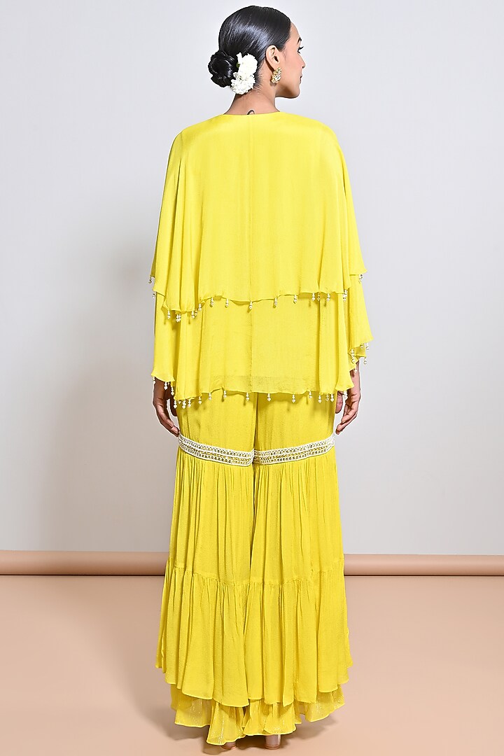 Yellow Chiffon Crepe Sequins Embroidered Gharara Set by Keith Gomes at Pernia's Pop Up Shop