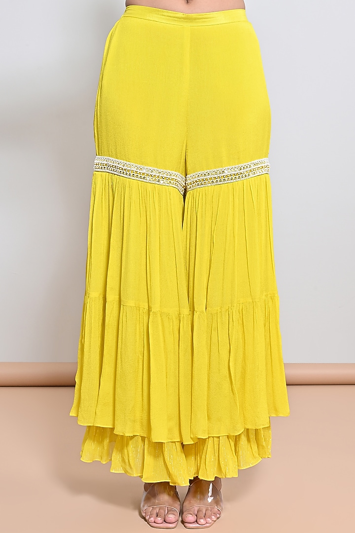 Yellow Chiffon Crepe Sequins Embroidered Gharara Set by Keith Gomes at Pernia's Pop Up Shop