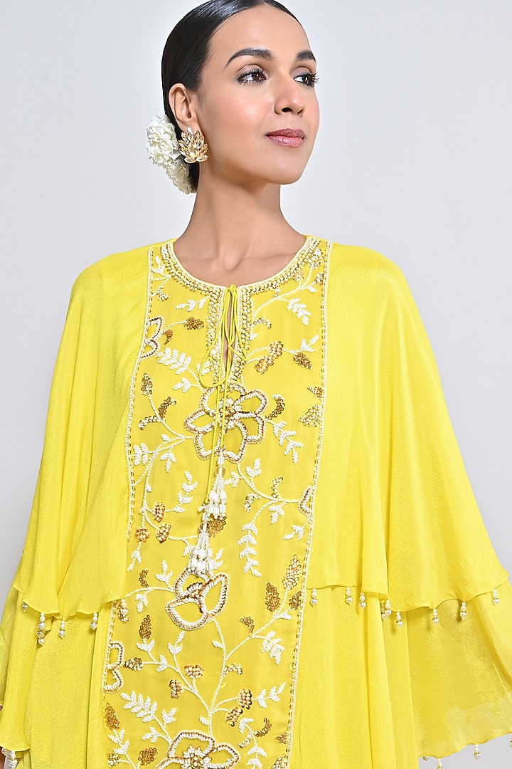 Yellow Chiffon Crepe Sequins Embroidered Gharara Set by Keith Gomes at Pernia's Pop Up Shop