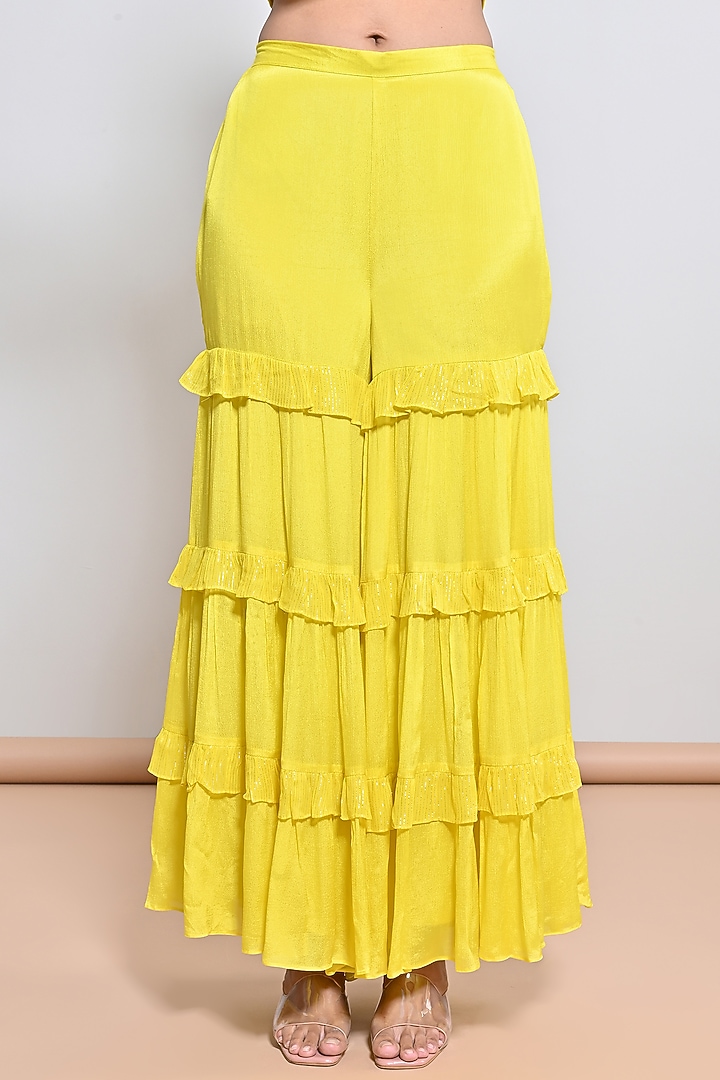 Yellow Chiffon Crepe Sequins Embroidered Gharara Set by Keith Gomes at Pernia's Pop Up Shop