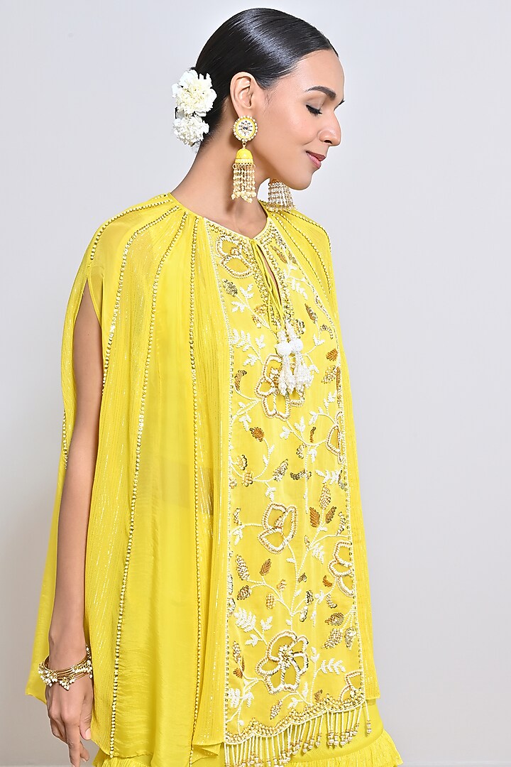 Yellow Chiffon Crepe Sequins Embroidered Gharara Set by Keith Gomes at Pernia's Pop Up Shop