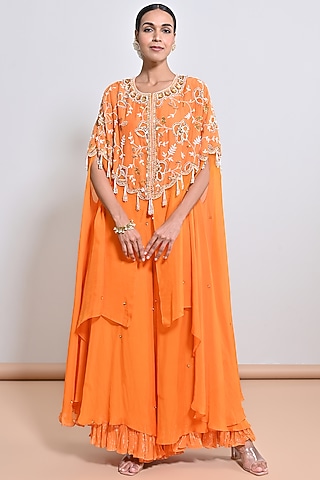 orange shrug for dresses Orange Organza Shrug with Black Dress KotiSutra