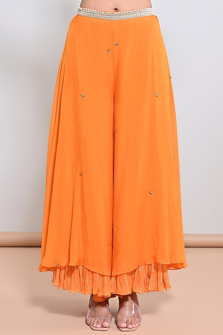 Orange Chanderi Silk & Silk Organza Sequins Hand Embroidered Cape Set by Keith Gomes at Pernia's Pop Up Shop