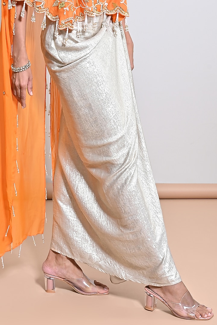 Orange Chanderi Silk & Silk Organza Sequins Hand Embroidered Cape Set by Keith Gomes at Pernia's Pop Up Shop