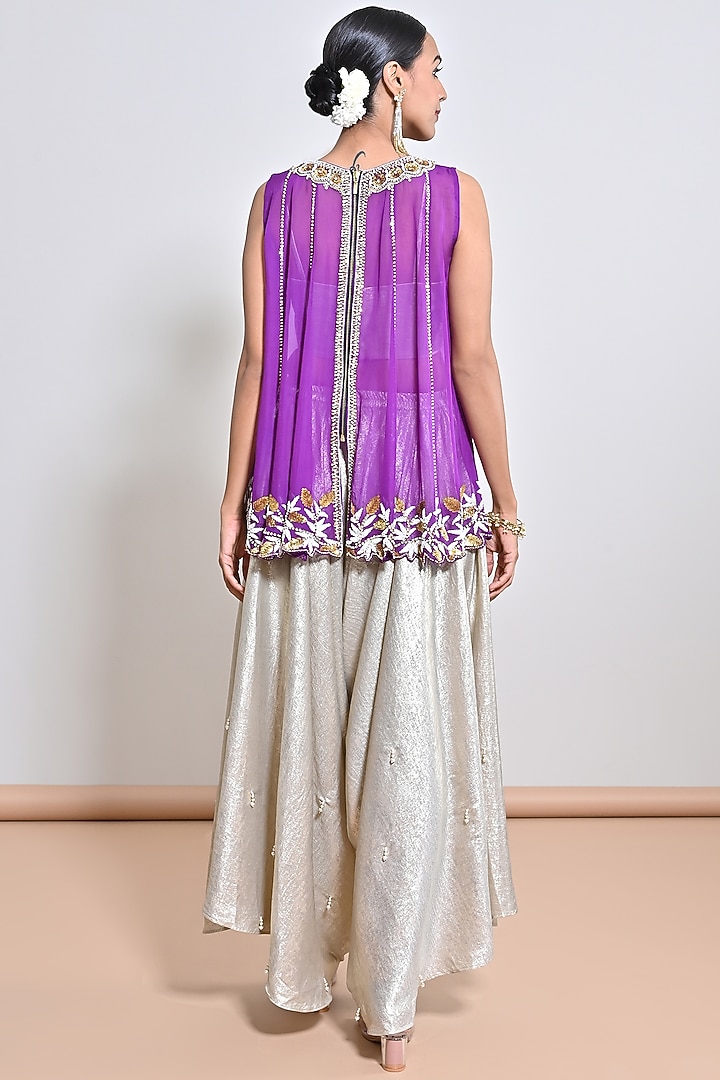 Purple Silk Organza Sequins Hand Embroidered Tunic Set by Keith Gomes at Pernia's Pop Up Shop