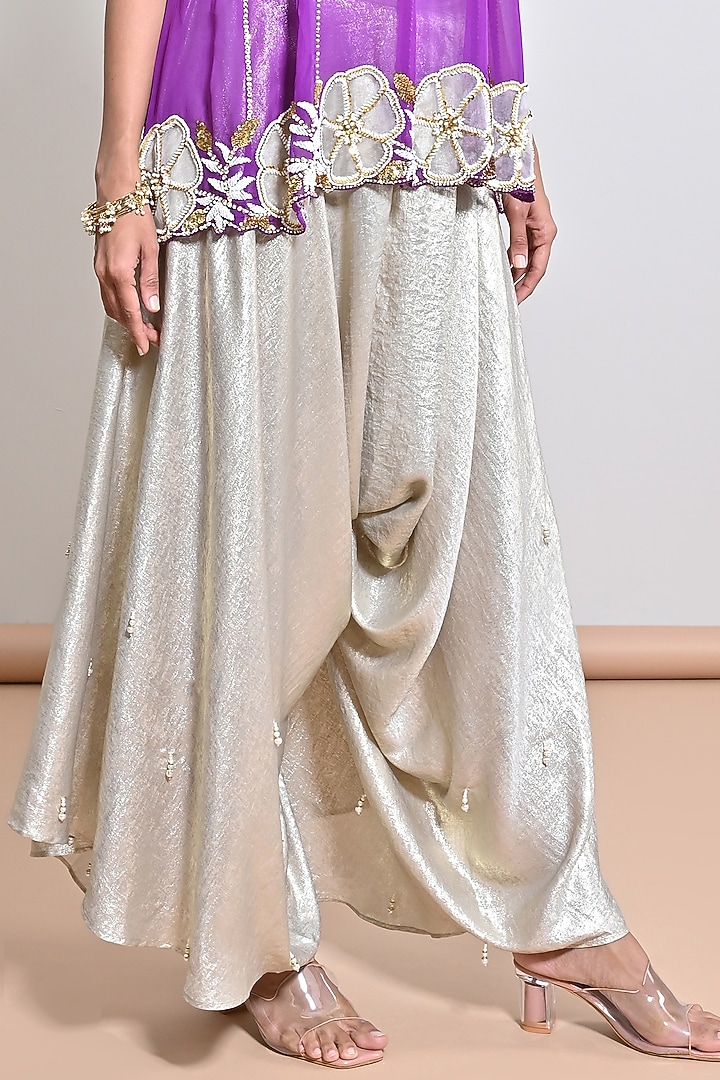 Purple Silk Organza Sequins Hand Embroidered Tunic Set by Keith Gomes at Pernia's Pop Up Shop