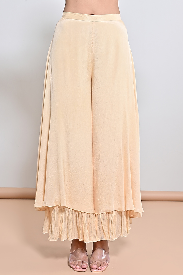 Beige Chiffon Crepe Beads Hand Embroidered Tunic Set by Keith Gomes at Pernia's Pop Up Shop