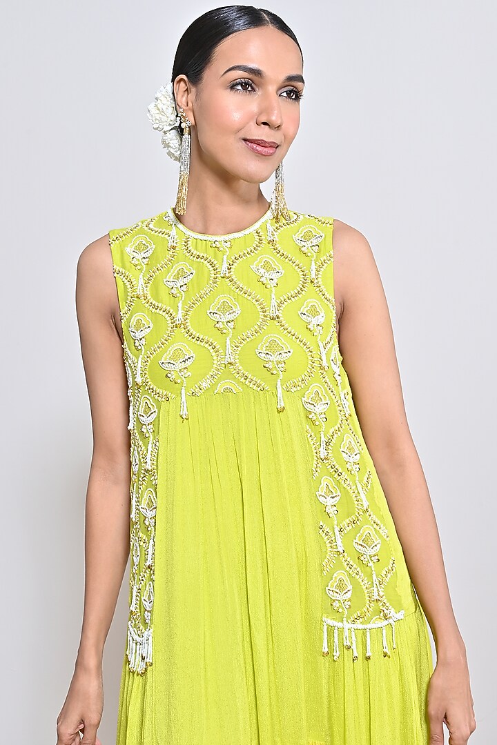 Multi-Colored Chiffon Crepe Hand Embroidered Tiered Vacation Dress by Keith Gomes at Pernia's Pop Up Shop
