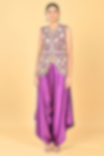 Purple Satin Zardosi Embroidered Dhoti Set by Keith Gomes at Pernia's Pop Up Shop