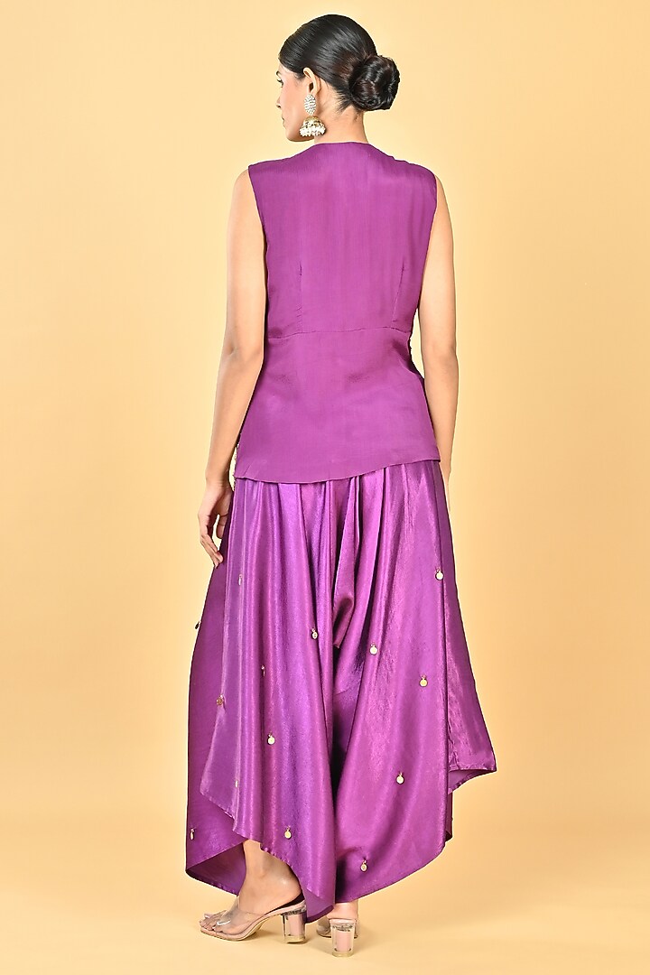 Purple Satin Zardosi Embroidered Dhoti Set by Keith Gomes at Pernia's Pop Up Shop