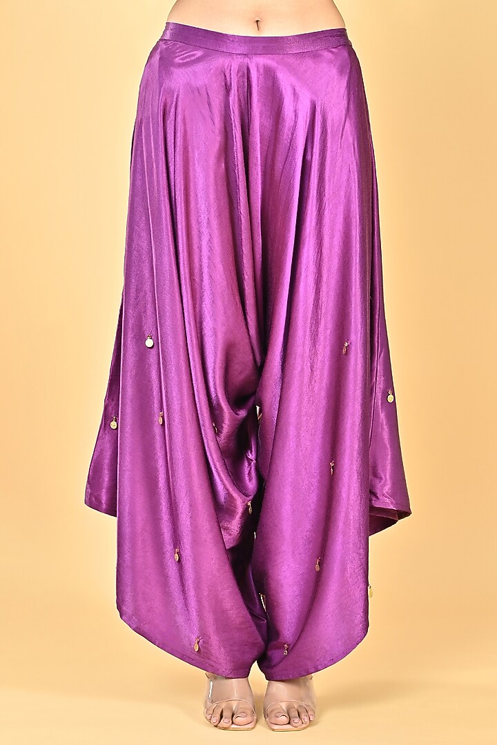 Purple Satin Zardosi Embroidered Dhoti Set by Keith Gomes at Pernia's Pop Up Shop