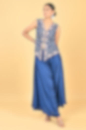 Navy Blue Satin Zari Embroidered Dhoti Set by Keith Gomes at Pernia's Pop Up Shop