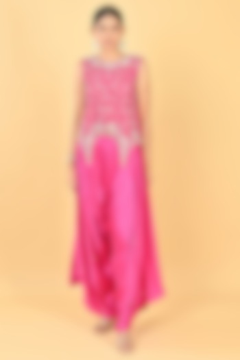 Pink Satin Zari Embellished Dhoti Set by Keith Gomes at Pernia's Pop Up Shop