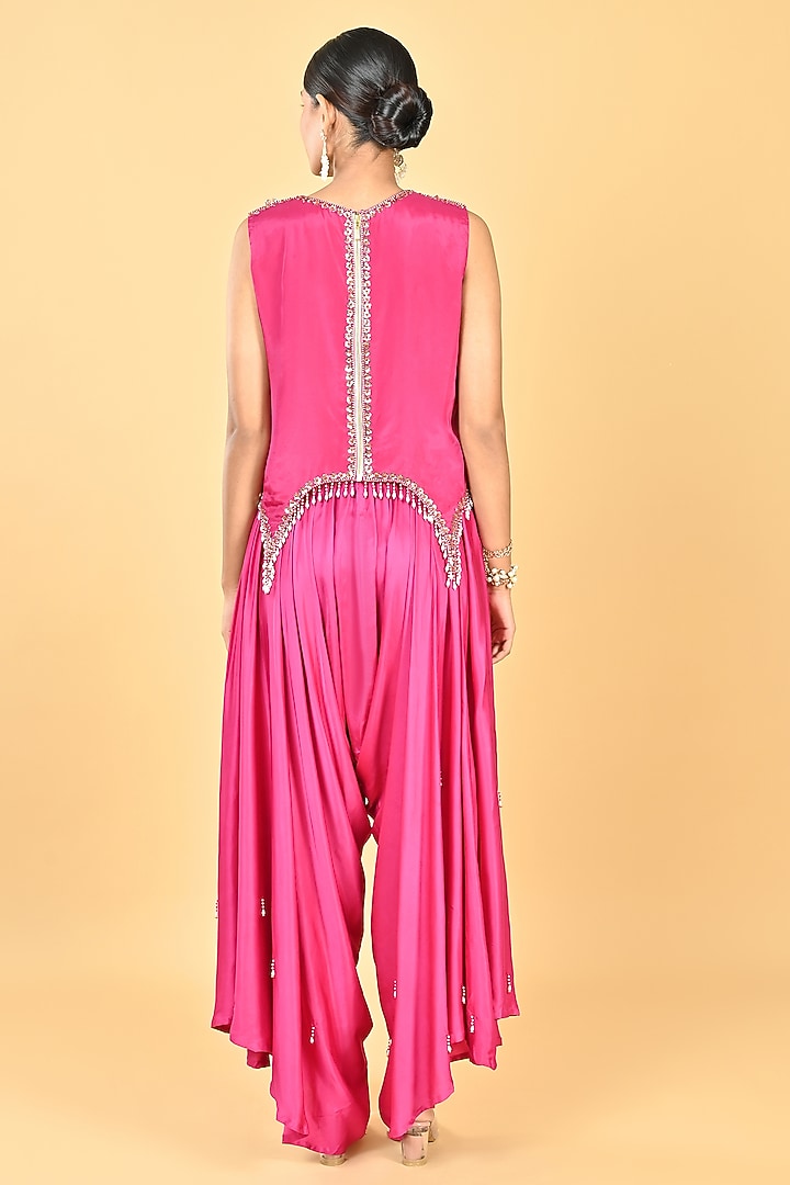 Pink Satin Zari Embellished Dhoti Set by Keith Gomes at Pernia's Pop Up Shop