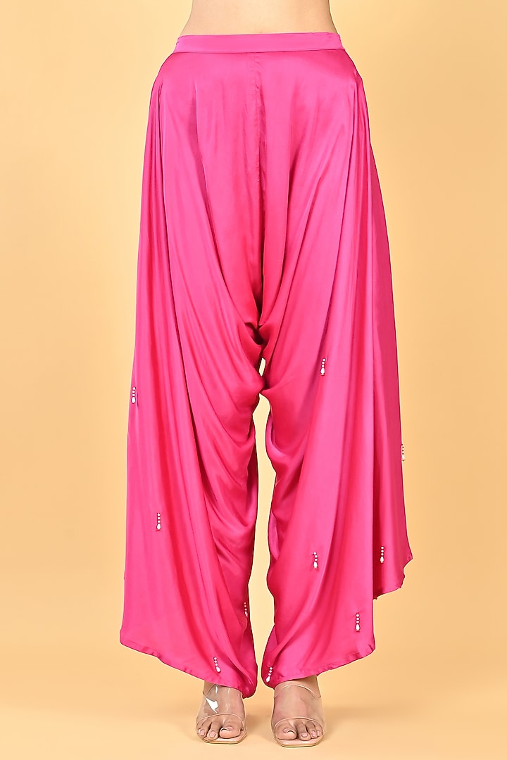 Pink Satin Zari Embellished Dhoti Set by Keith Gomes at Pernia's Pop Up Shop