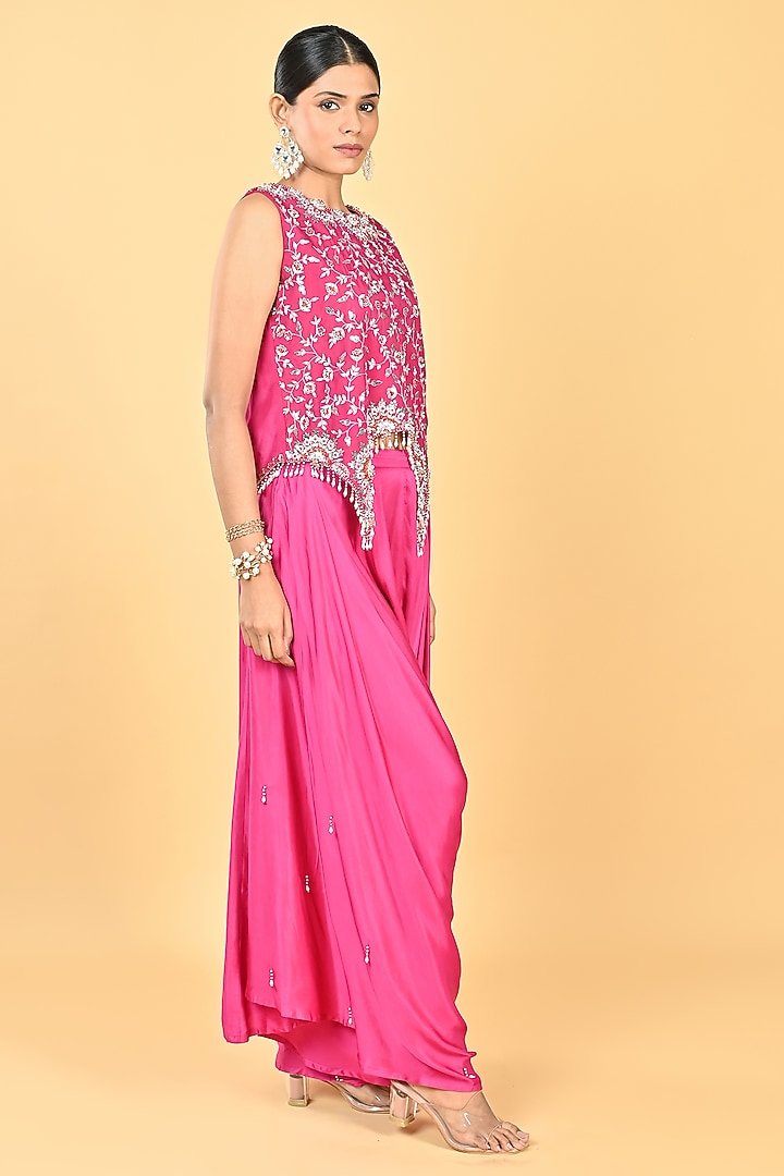 Pink Satin Zari Embellished Dhoti Set by Keith Gomes at Pernia's Pop Up Shop
