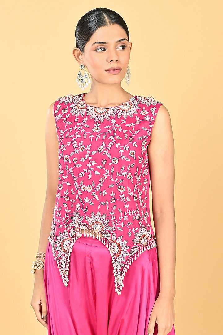 Pink Satin Zari Embellished Dhoti Set by Keith Gomes at Pernia's Pop Up Shop
