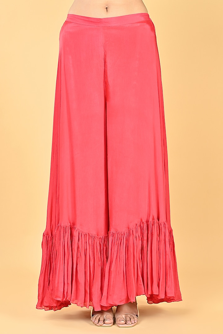 Red Chiffon Crepe Zari Embellished Palazzo Pant Set by Keith Gomes at Pernia's Pop Up Shop