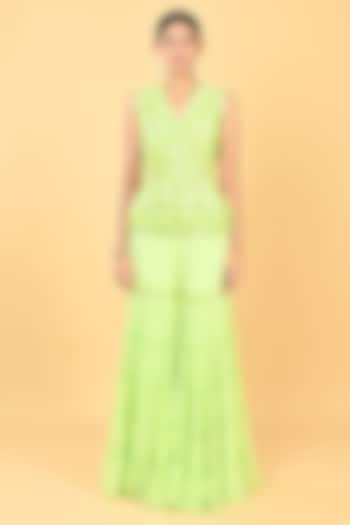 Pista Green Georgette Sequins Embellished Tiered Gharara Set by Keith Gomes at Pernia's Pop Up Shop