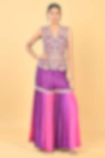 Purple Ombre Chiffon Crepe Embroidered Gharara Set by Keith Gomes at Pernia's Pop Up Shop