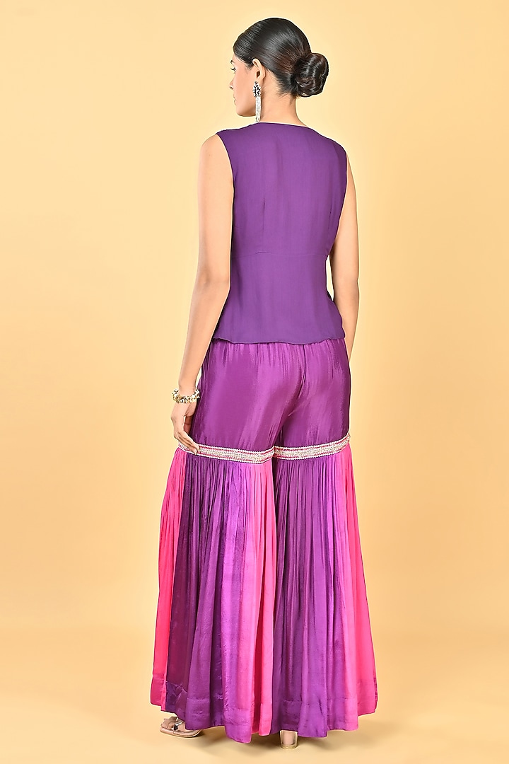 Purple Ombre Chiffon Crepe Embroidered Gharara Set by Keith Gomes at Pernia's Pop Up Shop