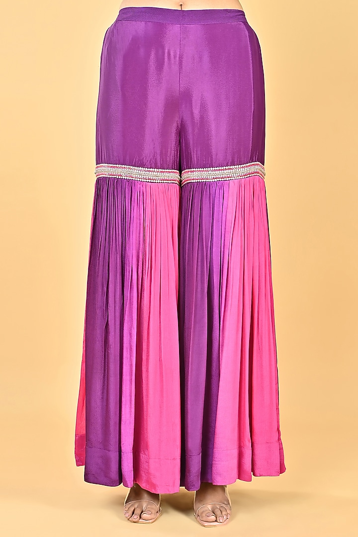 Purple Ombre Chiffon Crepe Embroidered Gharara Set by Keith Gomes at Pernia's Pop Up Shop
