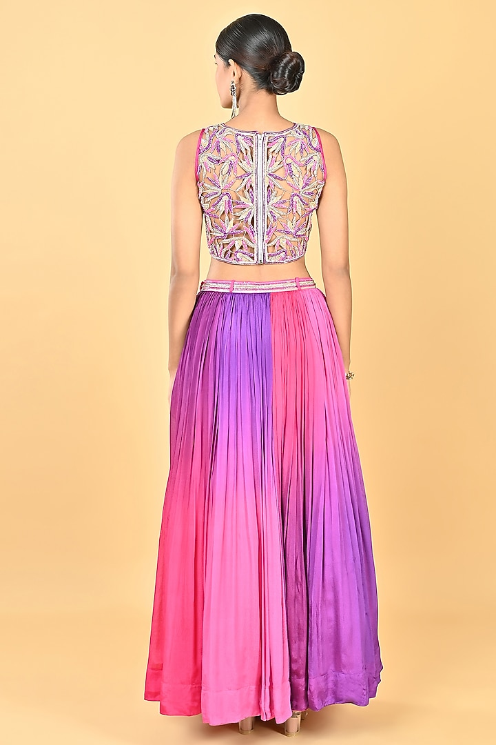 Purple Ombre Chiffon Crepe Embroidered Wedding Lehenga Set by Keith Gomes at Pernia's Pop Up Shop