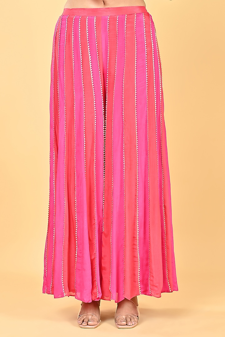 Pink & Red Chiffon Crepe Cutwork Embroidered Tunic Set by Keith Gomes at Pernia's Pop Up Shop