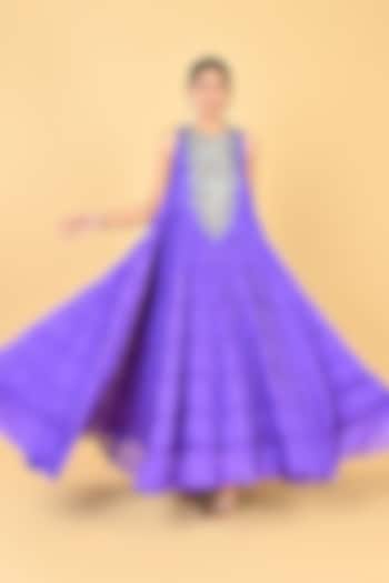 Bright Purple Georgette Zari Embellished Tiered Cocktail Dress by Keith Gomes at Pernia's Pop Up Shop