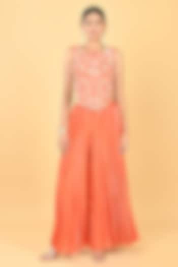 Rust Orange Chiffon Crepe Cutwork Embroidered Palazzo Pant Set by Keith Gomes at Pernia's Pop Up Shop