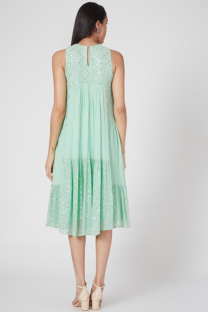 Sky Blue Embroidered Tiered Vacation Dress by Keith Gomes at Pernia's Pop Up Shop