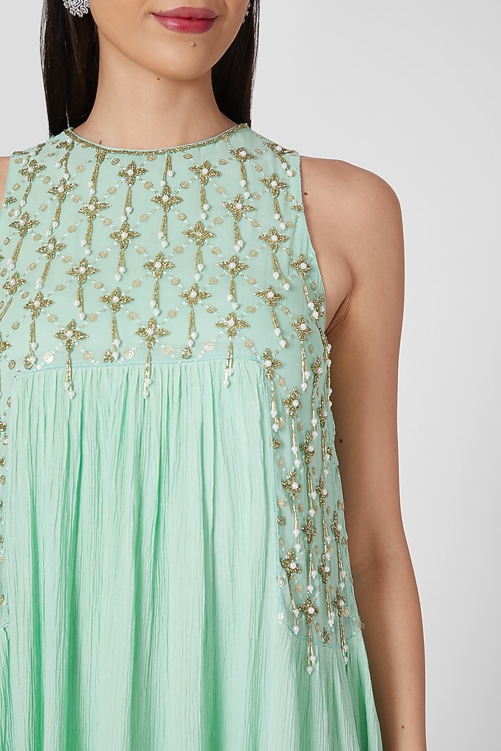 Sky Blue Embroidered Tiered Vacation Dress by Keith Gomes at Pernia's Pop Up Shop